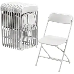 10 Pack Plastic Folding Chair, 300lb Capacity, Portable Commercial Chair With Steel Frame For Home Office Wedding Party Indoor Outdoor Events, Stackable, White