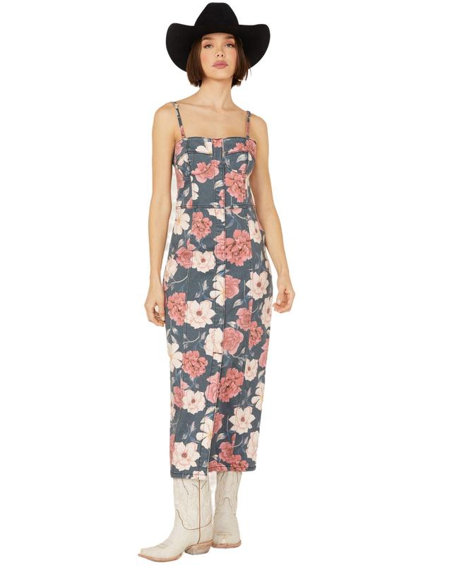 Driftwood Women's Floral Sweetheart Masquerade Noir Midi Dress - Dw-D42801a