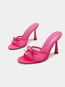 Women's Mesh Bow High Heel Sandals – Open Toe, Satin Stiletto Slide Sandals – Sweet Style Evening Footwear for Summer Parties & Nightclubs