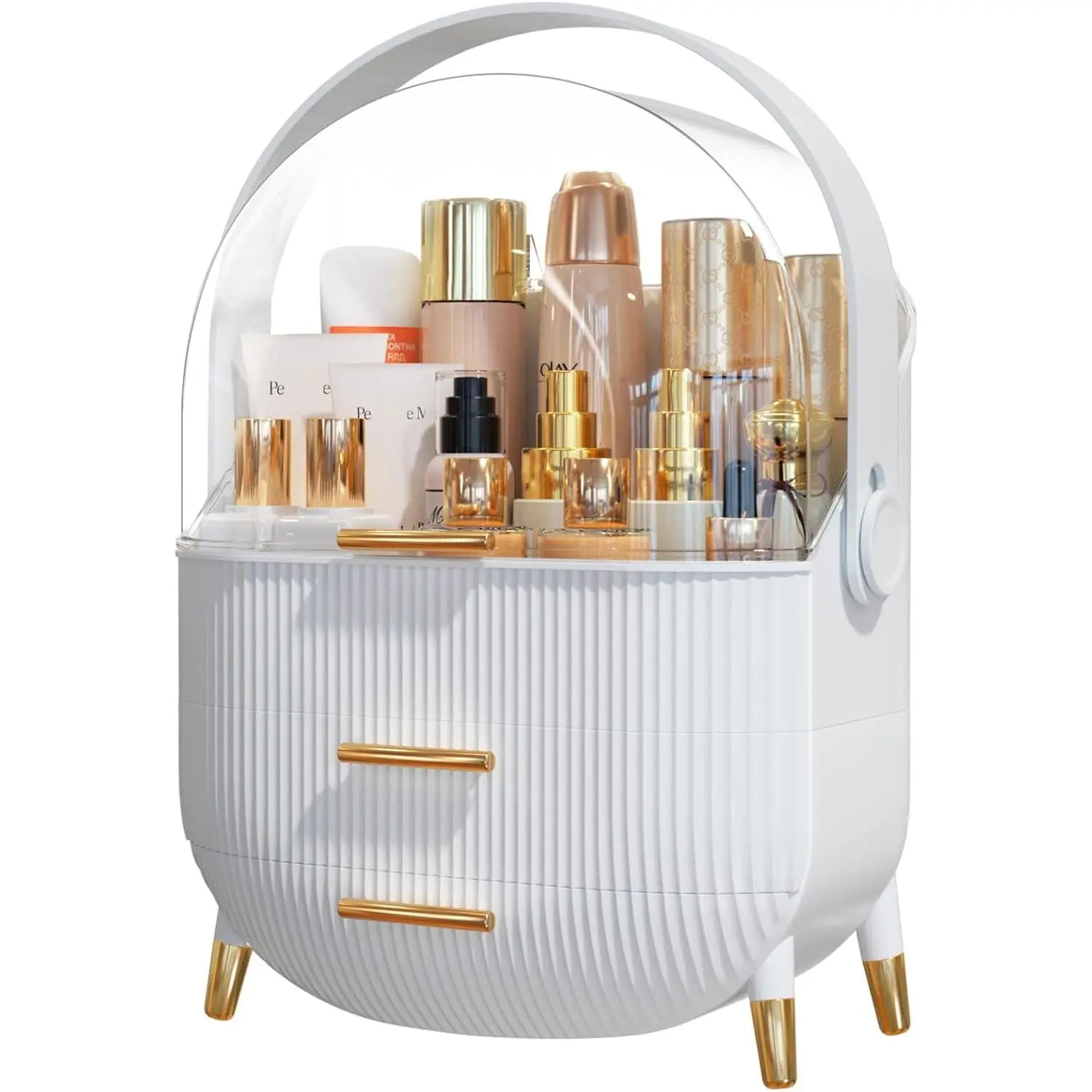 Makeup Organizer Skincare Organizers - Cosmetic Display Cases with Transparent Cover, Skincare Organizers for Bathroom Countertop, Bedroom Vanity Desk, Lipstick Organizer, White