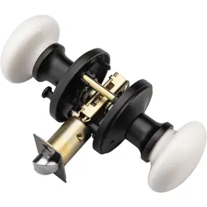 White Door Knobs, Porcelain Door Knobs Interior, Black Ceramic Door Handles,  Door Levers with  Lock