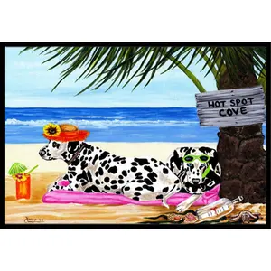 212 MAIN Hot Spot Cove Beach Dalmatian Indoor-Outdoor Rubber Mat, 18x27 in, Permanent Dye Artwork, Action Back Felt, Durable, Fade Resistant