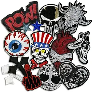 Embroidered Applique Iron On Patches for Clothing, Rock Band Patches for Jackets, Cool Sew Patch for Backpacks, Jeans, Hats, DIY Accessories (Dark3 14 PCS)