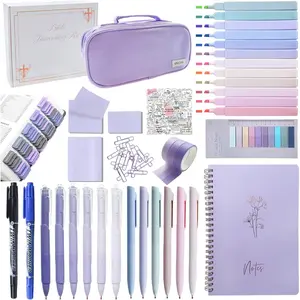 Study Supplies Journaling Kit with Tabs, Highlighters and Color Pens, Notebook,Stickers & More 56 count  Accessories Set for Women, Beginner Christian Gifts(Purple)