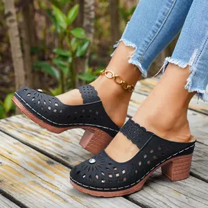 New Summer Women's Sandals Retro Euro-Chic Platform Breathable Laser-Cut Design Easy Slip-On Strap Closed-Toe High Heels for Back-to-School Season tiktokshopspringglowup