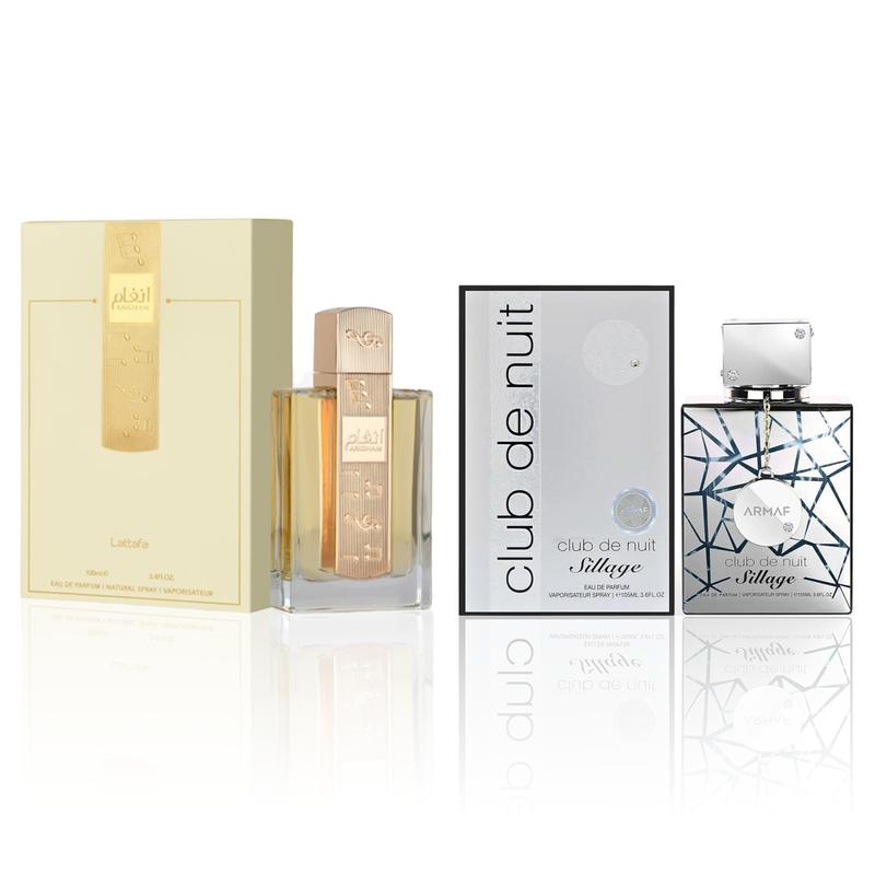 Armaf Silver+Angham de Nuit Intense Men Set EDT 3.4/3.6 Fl Oz - Floral Fragrance with Bergamot Jasmine Musk Amber Spicy Rose Woody Notes Lemon Aroma Perfume for Men