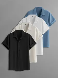 4-Pack Men’s Summer Short-Sleeve Shirts – Wrinkled Texture, Trendy Casual Loose Fit, Versatile Tops for Men