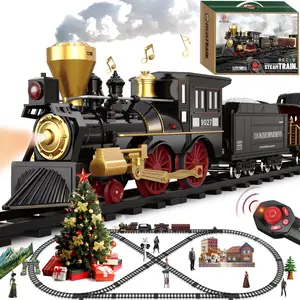 Train Set for Kids Remote Control Train Toys w/Steam Locomotive, Fuel Tank Car & Luxury Tracks, Electric Trains w/Realistic Smoke,Sounds & Lights, Christmas Birthday Gift for Boys Girls 3 4 5 6 7+