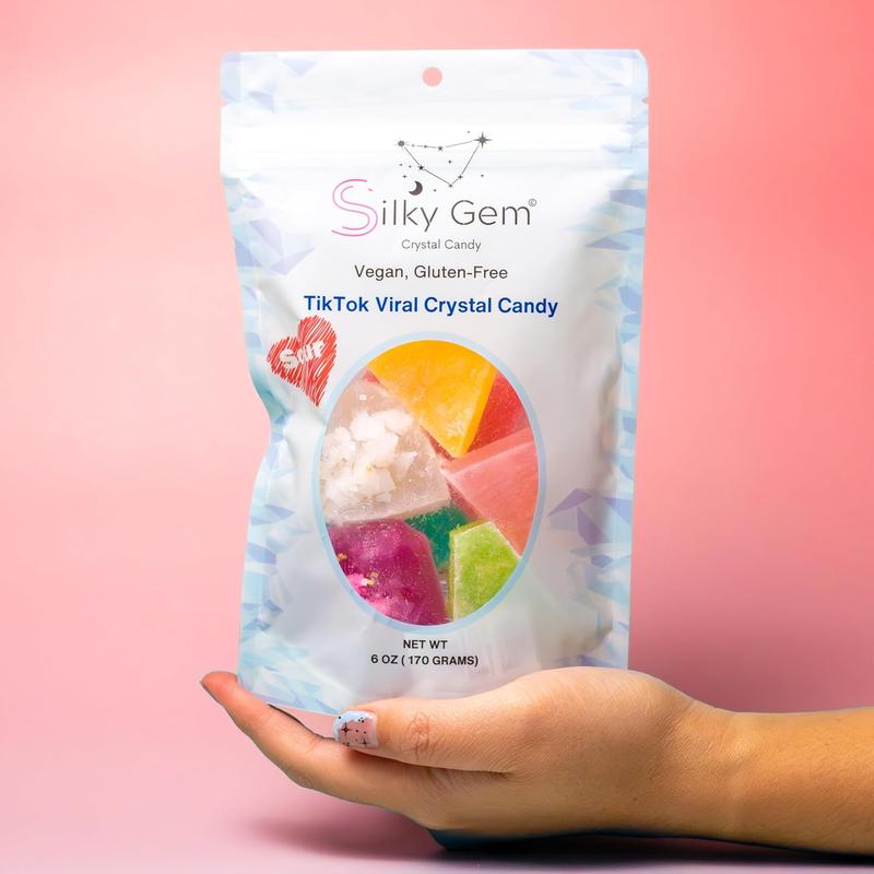 Silky Gem Sour Bites Mini Crystal Candy with Pixie Sour Sparkle Crunchy Outside Soft Inside Tangy Sweet Treat Vegan Gluten-Free Nut-Free Christmas Candy 6 oz Bag