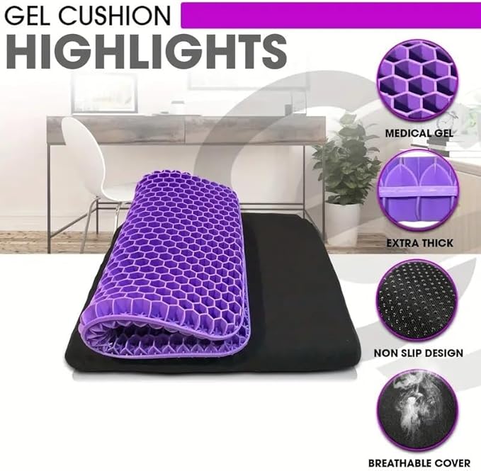 Gel Seat Cushion for Long Sitting (Large & Thick), Soft & Breathable, Gel Cushion for Wheelchair, Gel Chair Cushion for Hip Pain, Gel Seat Cushion for Office Chair