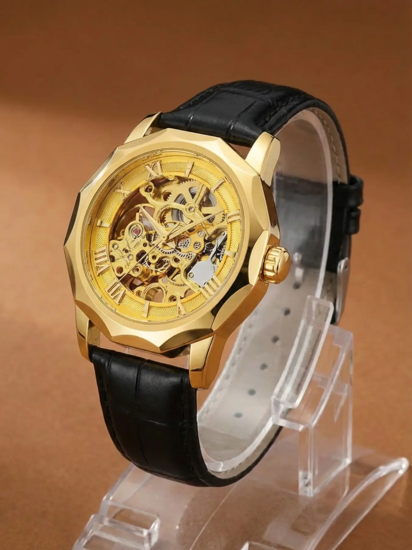 Men's Fashion Round Dial Stainless Steel Strap Analog Mechanical Watch, Skeleton Wrist Watch for Party, Daily Clothing Decor, for Birthday Gift with Box, Stainless Steel Wristwatch, Fashionable Wristwatch, Fashionable Watches, Analog Wristwatches