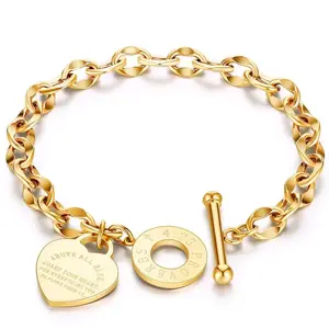 ChicBloom B Titanium Steel Women's Bracelet OT Clasp Love Stainless Steel Heart Shape Simple Fashion Bracelet