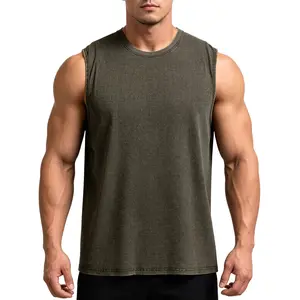Men's 100% Cotton Retro Vintage Washed Streetwear Tank Tops - Breathable Acid Wash Distressed Skin-Friendly Relaxed Fit Sleeveless Shirts, Cargo Baggy Oversized Activewear for Summer Casual Menswear