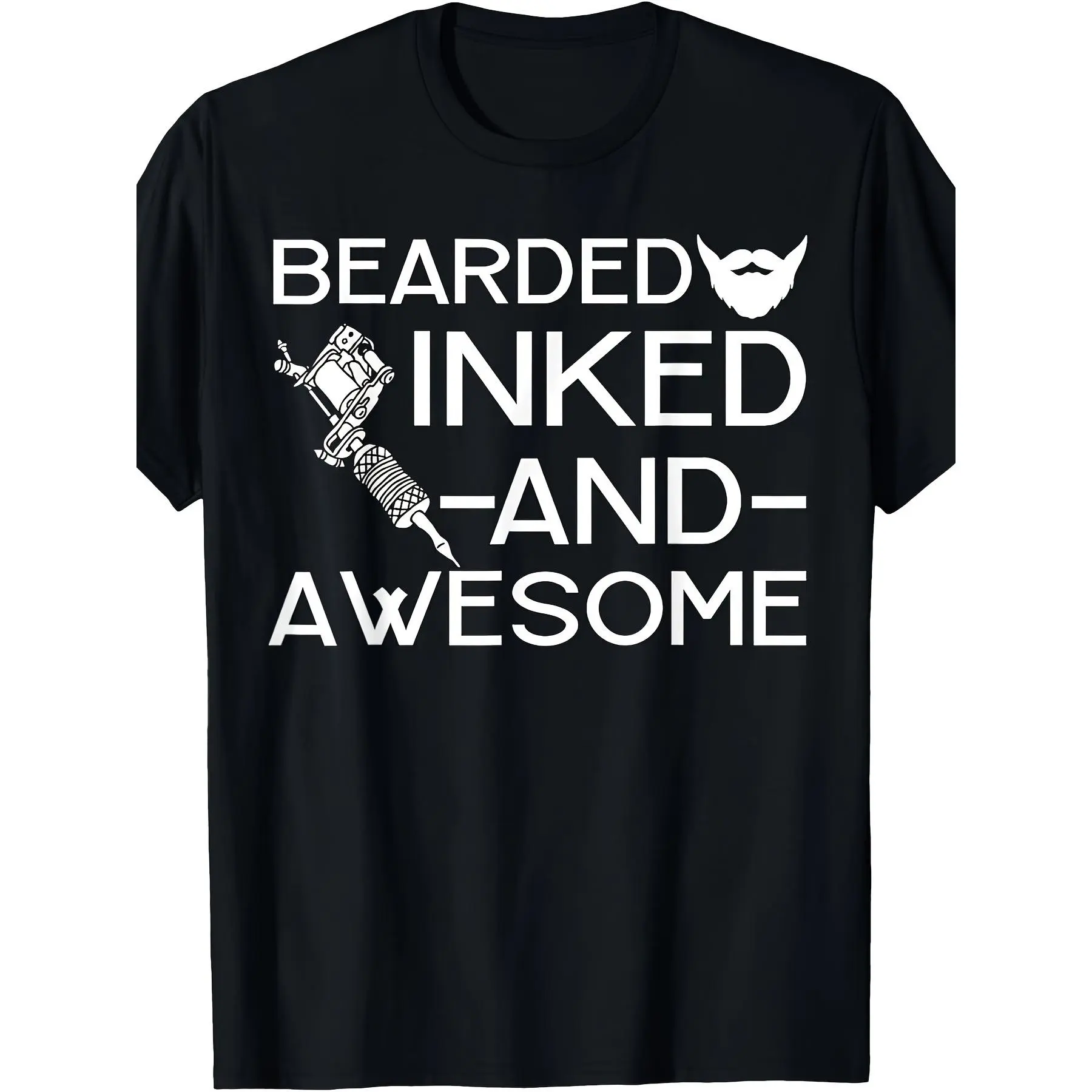 Men's 100% Cotton Bearded Inked Graphic T-Shirt, Streetwear Casual Menswear Top for Beard Tattoo Enthusiasts