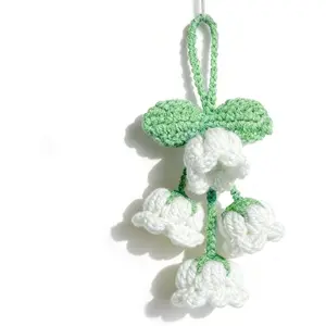 Crochet Lily of The Valley Car Decor, Cute Car Accessories, Bag Charms, Rear View Mirror Hanging Accessories, Handmade Crochet Flowers Decorations for Backpack, Purse, Wall Art (White)  Valentine's Day gift