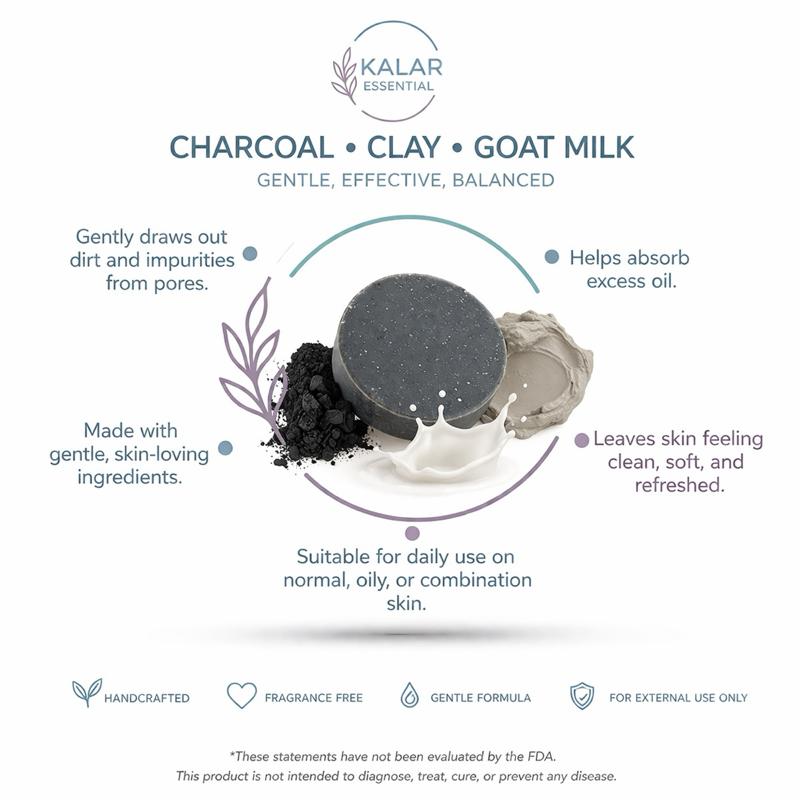 Clarifying Charcoal Facial Soap Bar – Goat Milk & Kaolin Clay – Fragrance Free Gentle Face Cleanser
