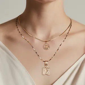 MINDEKA 14K Gold Plated A-Z Initial Pendant Necklace Set for Women - Personalized Jewelry with Rhinestone Letter Pendant - Perfect Gift for Couples, Moms, and Sisters