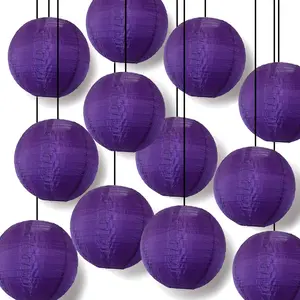BULK PACK (12) 24 Inch Dark Purple Shimmering Nylon Lantern, Parallel Ribbing, Durable, Hanging