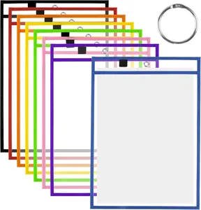 8 Pack Dry Erase Pocket Sleeves with 1 Ring, 10x14 Inch Clear Plastic Paper Sleeves,  Sheet Protectors, Teaching Supplies for Classroom Elementary