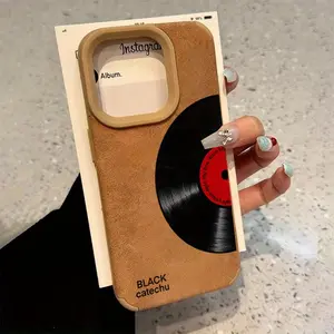 Vintage Black Vinyl Record TPU Leather iPhone Case - Anti-Fingerprint Shockproof Soft Case for iPhone 17/16/15 Pro Max/14 Plus/13/12/11 Pro/Air