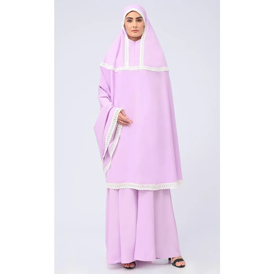 Lavender Lace Khimar Prayer Dress 2-Piece Modest Set