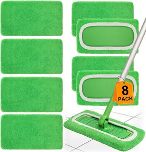 (NO HANDLE) 8 Pack Reusable Microfiber Mop Pads Compatible with Swiffer Sweeper, Machine Washable Microfiber Pads Refill for Wet & Dry Floor Cleaning, Mopping Pad Refills Fits Hardwood, Marble, Tile & Laminate