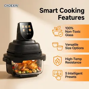 CHDEXIN | 5-in-1 Glass Air Fryer, 4QT Non-Toxic Glass Basket Airfryer with 6-Cup Pot, 1500W Fast Cooking, 90% Less Oil Healthy Fryer, Dishwasher Safe, Visual Cooking for Family & Single Servings