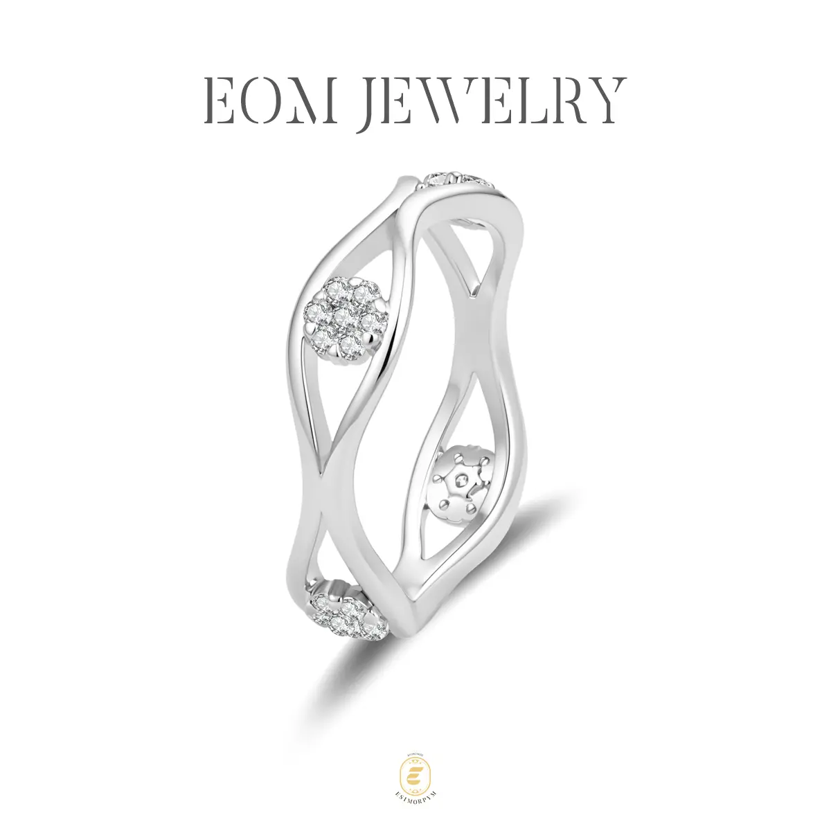 Moissanite Twisted Wave Flower Cluster Ring Silver-Plated Dainty Elegant Twist Ring for Women Wedding Engagement Anniversary Valentine's Day Birthday Gift Daily Wear