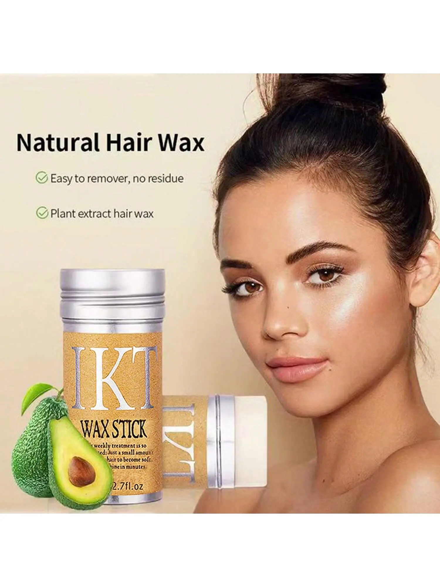 IKT Avocado Hair Wax Stick for Flyaways, Natural Plant Extract Hair Pomade Stick, Tames Baby Hair, Non-Greasy No Residue Hair Styling Wax 75g