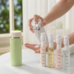 4-in-1 Travel Size Dispenser Bottle – Compact Leakproof Toiletry Organizer, Easy Press Smooth Flow, Perfect for Flights & Carry On