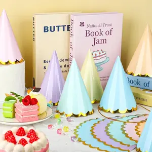 10 Sets Pre-Assembled Gold Trim Flower Party Hats, Elastic Golden Hat Straps, Plush Toy Birthday Party Hats, Pet Friendly