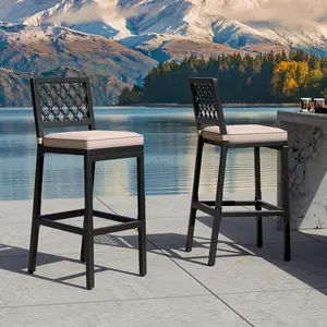 YITAHOME Outdoor Bar Stools Set of 2, Cushioned Metal Outdoor Bar Stools w/Rhombus Back, All-Weather Patio Bar Stools for Balcony Backyard Porch Poolside