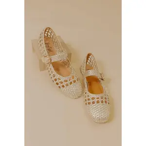 Mixed Feelings Faux Leather Metallic Woven Flats in Gold