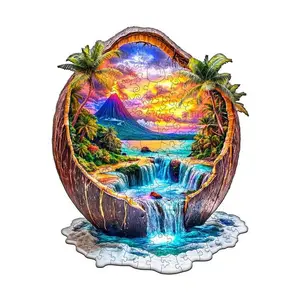 Coconut Dream Wooden Jigsaw Puzzle，Tropical Paradise Scene for Mind Games & Focus Enhancement