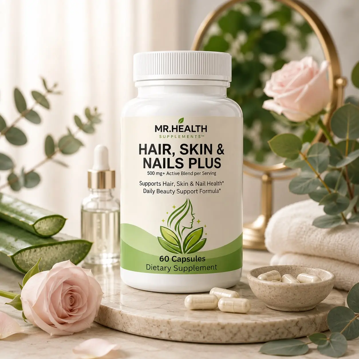 Hair, Skin & Nails Plus | Biotin 5,000 mcg | Beauty Support Formula | 60 Capsules