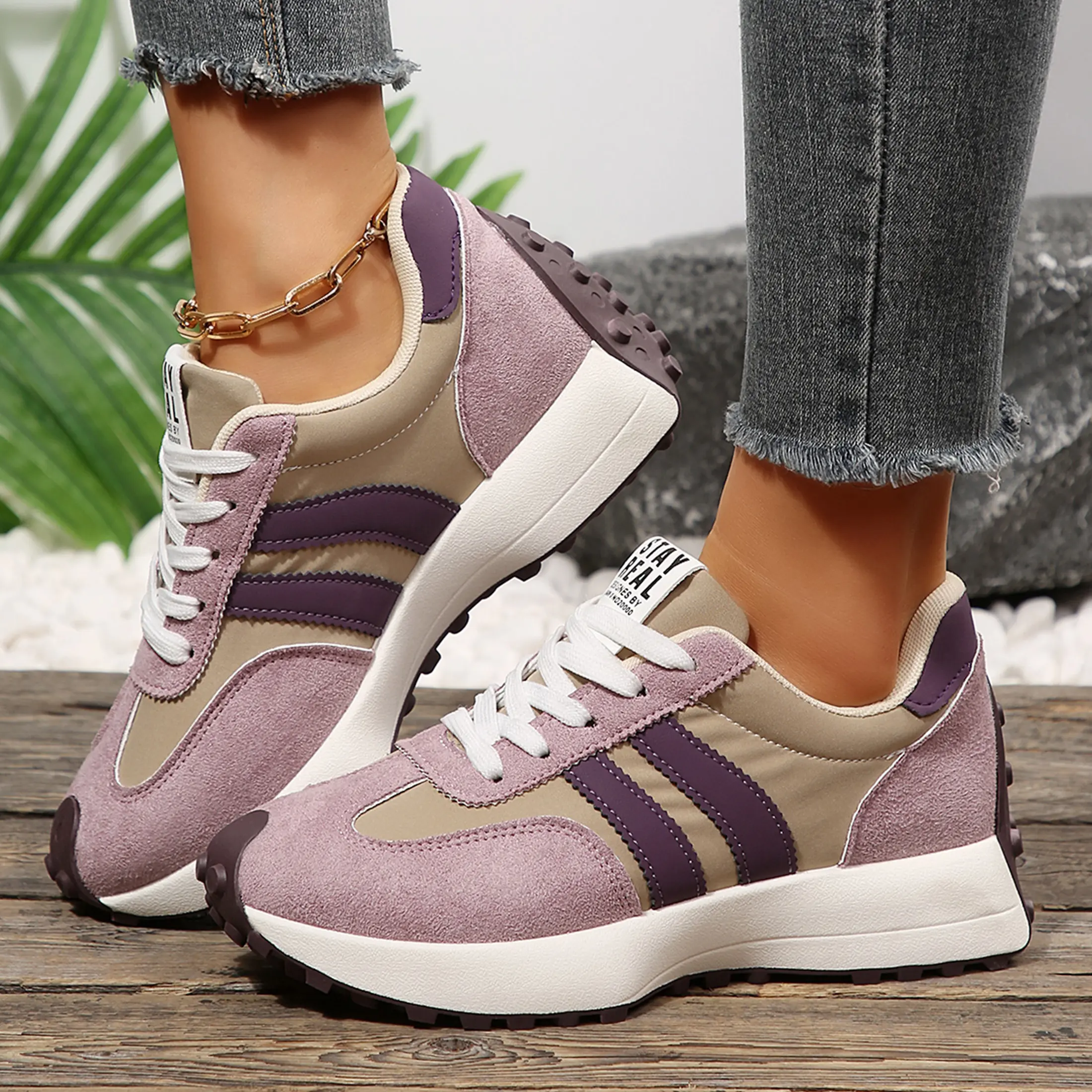 Women's Retro Waffle Sneakers, Casual Running Shoes Non-Slip Thick Sole, Comfortable Athletic Trainers for Daily Wear
