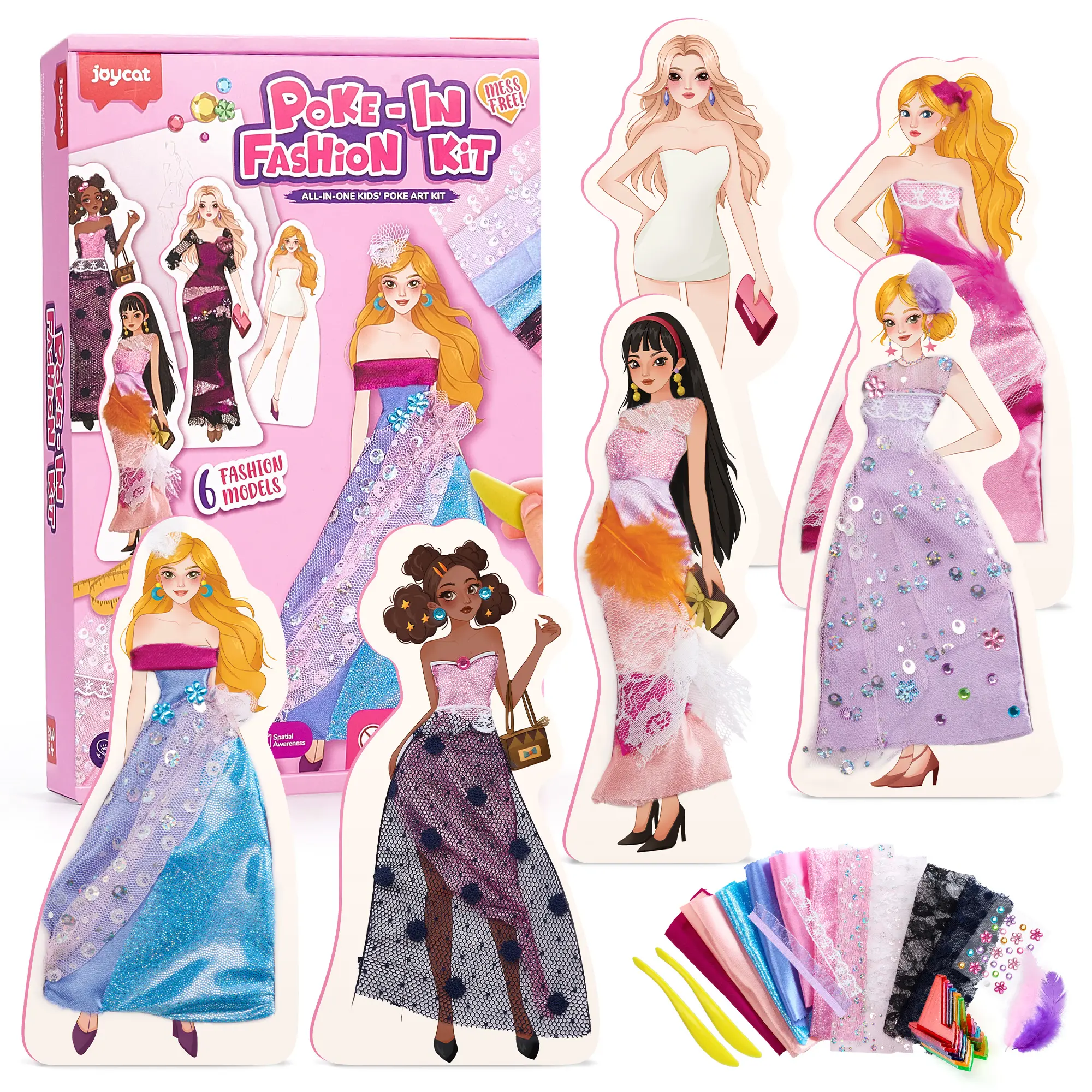 JoyCat Poke-in Fashion Designer Kit for Girls, 3D Castle Princess Dress Up  DIY Set, No-