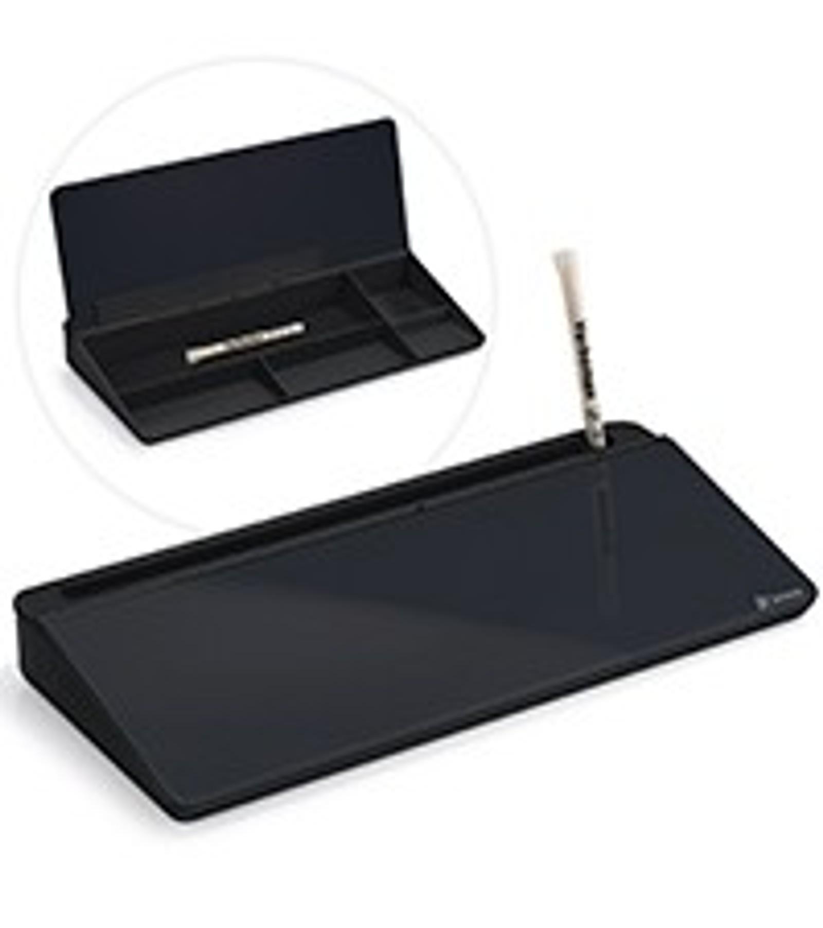 Modern Compact Glass Surface Dry Erase Desk Whiteboard (Black) with Wireless Charger, Desktop Storage, To Do List Memo Notepad for Office/Home