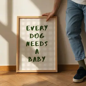 Every Dog Needs A Baby Print, Baby Announcement, Neutral Watercolor Gingham Nursery Decor, Dog Wall Art, Baby Reveal Poster