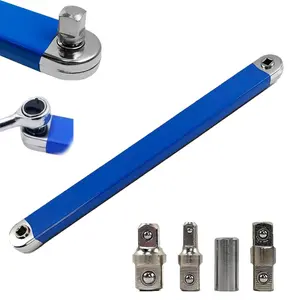 Heavy Duty Steel Offset Extension Wrench Set with 1/2-inch 1/4-inch 3/8-inch Drive Adapters Adjustable 60° Swing Arm Chain Drive Ergonomic Grip