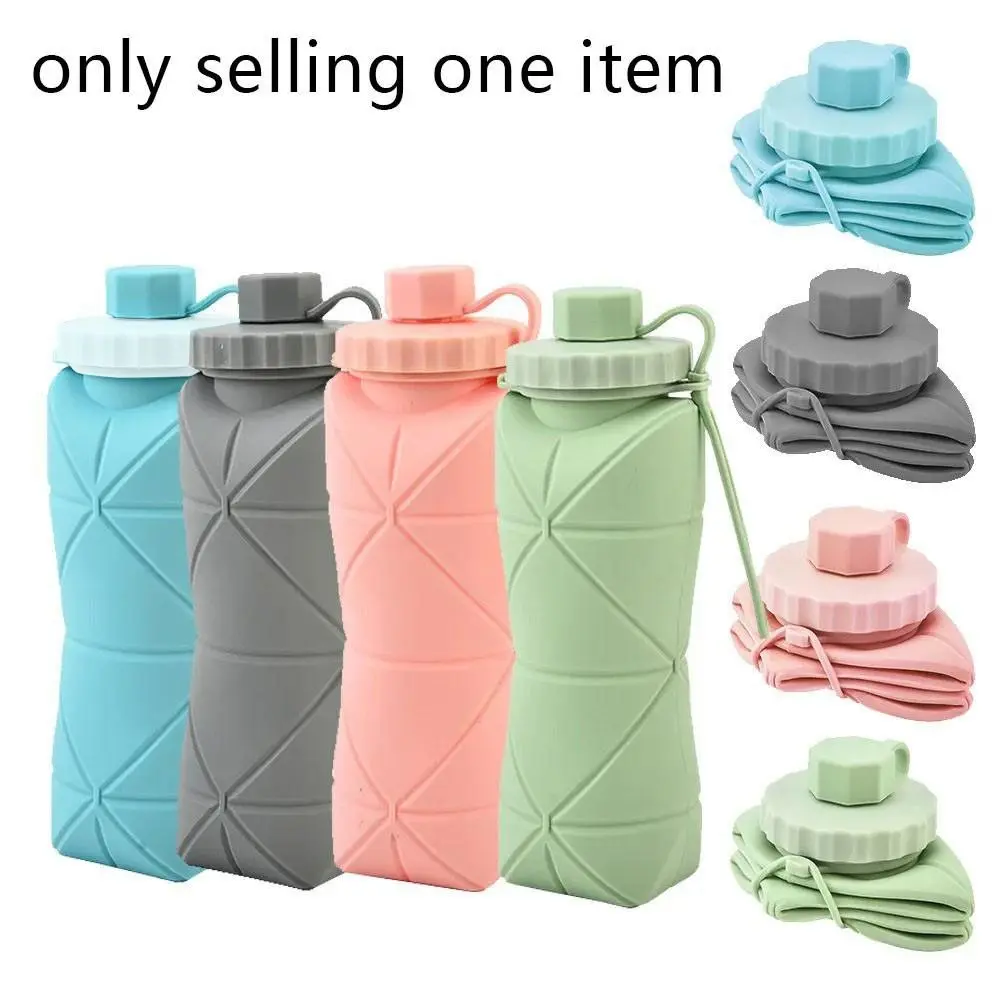 600ML Silicone Folding Bottle, Adult Portable Reusable Plastic Cup, Outdoor Travel Gym Water Bottle, Motivational Drinking Bottle, Collapsible Water Bottles For Traveling, Foldable Water Bottle