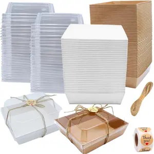 100 Pack Charcuterie Boxes with Clear , Disposable Bakery Dessert Containers, To Go  Boxes with Twine & Stickers for Sandwich, Snacks, Cakes, Weddings, Strawberries, 5"x5"x2.6"