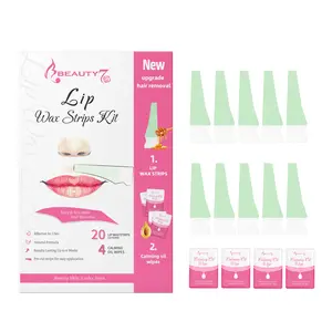 Beauty7 Pearl Powder Lip Waxing Set, 20 Cold Wax Strips + 4 Soothing Oil Wipes, Natural Ingredients, Gentle Sensitive Skin Formula, Hypoallergenic, Easy to Use, Up to 6 Weeks Smooth Facial Hair Removal - Body Care