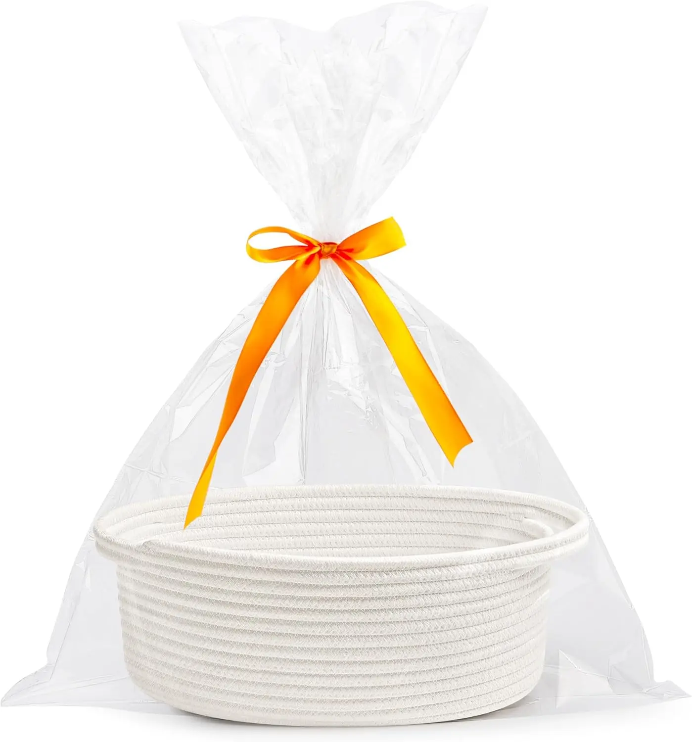 Small Woven Burr Basket with Gift Bags and Ribbons Durable Baskets for Valentines Day Gifts Empty Small Rope Basket for Storage 12"X 8" X 5" Baby Toy Baskets with Handles, White