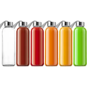 18oz Clear Glass Bottle for Juicing,  Glass Water Bottles for Juicer Machine, with Stainless Steel Leak-Proof Lids, Wide Mouth Liquid Storage Containers, , Set of 6
