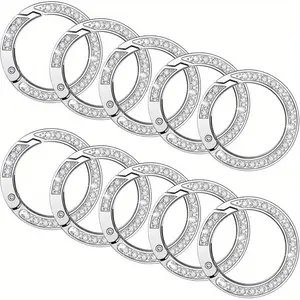 10 Pack Rhinestone Spring O-Ring Metal Snap Buttons with Sparkling Crystal Decoration for DIY Keychains, Handmade Accessories, Fashion Accessories