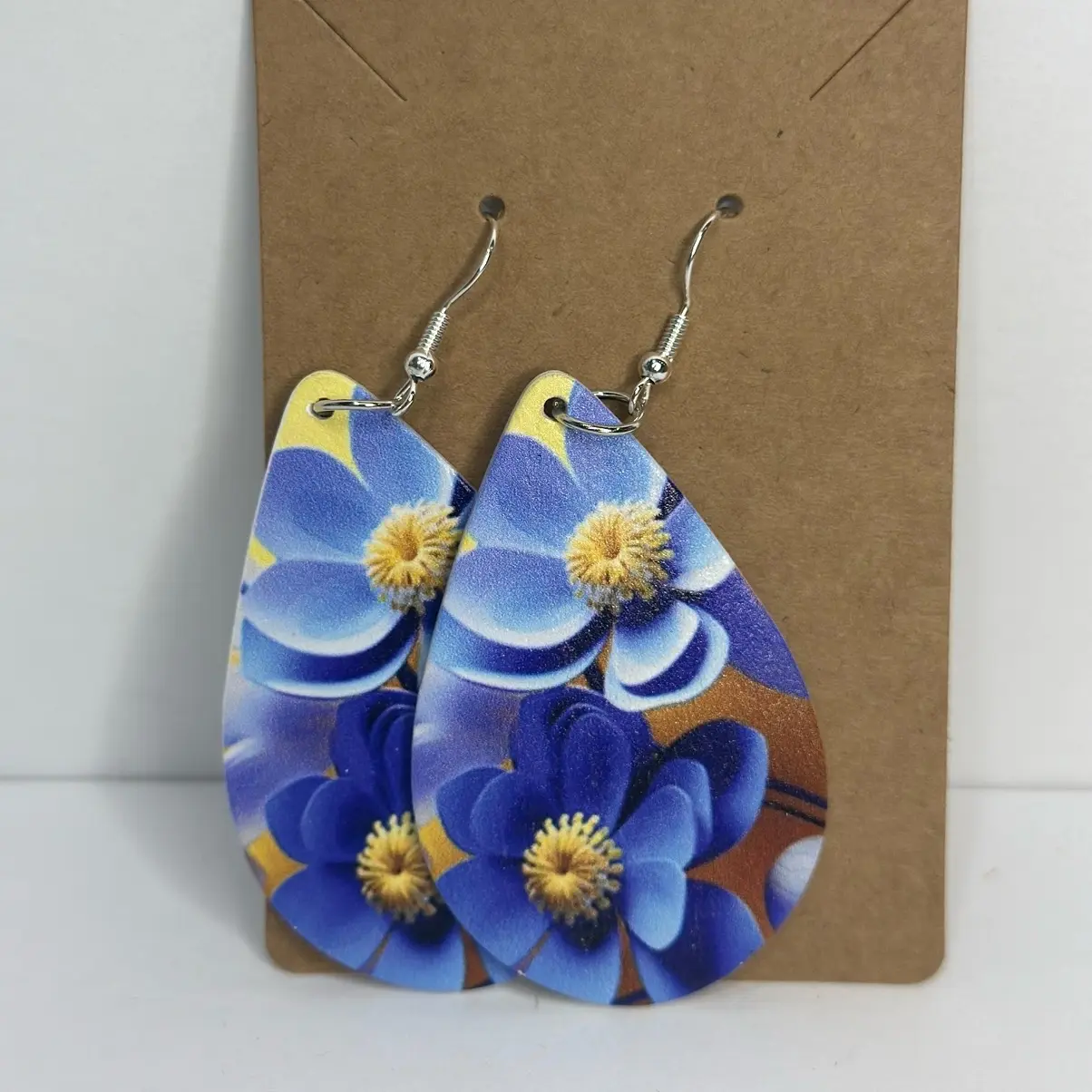 3D Blue Flower Earrings