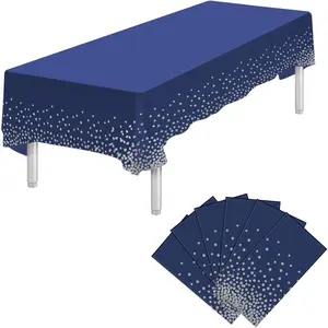 6 Packs Blue and  Disposable Tablecloths Rectangular, 54 x 108 Inch Plastic Table Cloth Rectangle Table Disposable for Party  Shower Graduation Birthday Wedding Decorations