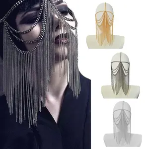 Men Women Metal Tassels Face Chains Masquerade Masks Cosplay Prop Headwear Party Jewelry for Dance Stage Performance Accessories