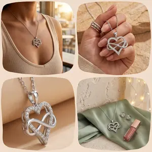 Unique and sophisticated figure-eight heart pendant with diamonds, matching infinity love necklace for women, collarbone style